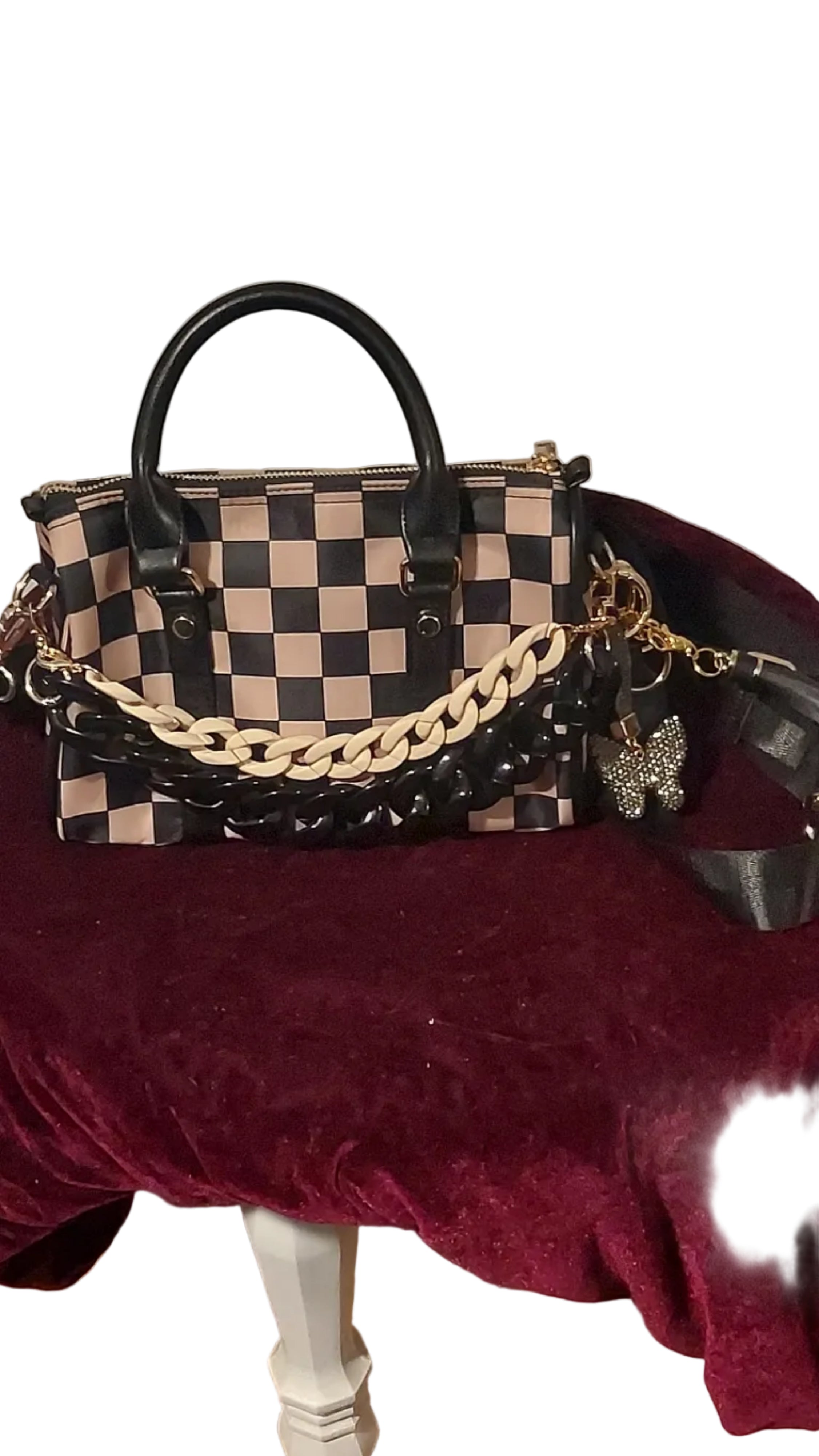 Black and tan checkered purse