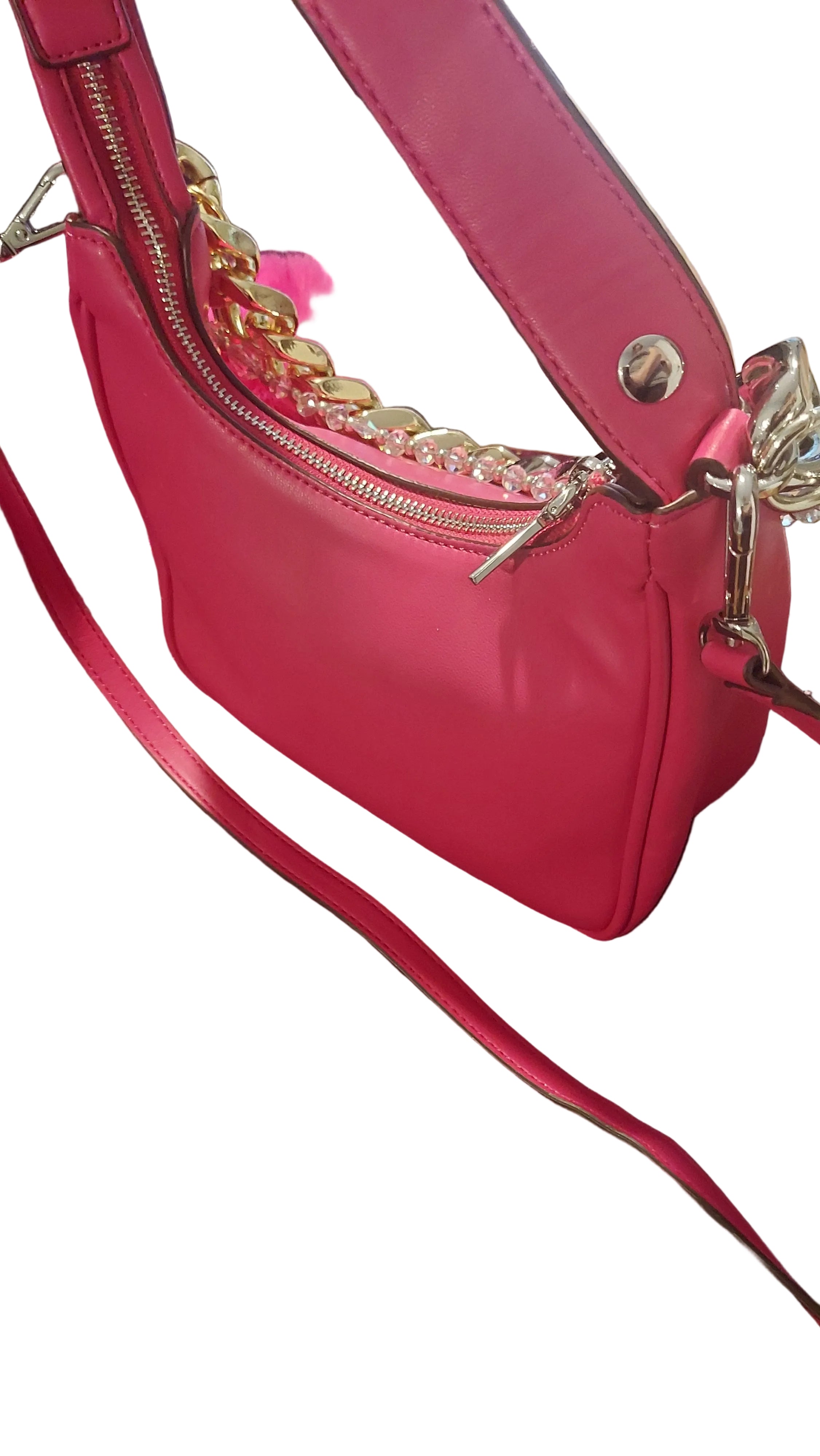 DKNY bag with crossbody strap, chains, keychain/bagcharm and bagcharm all included