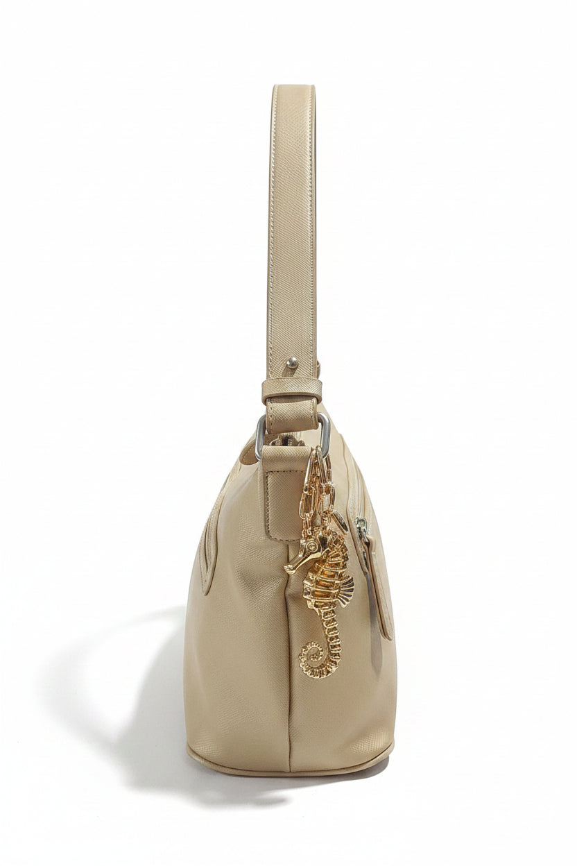 Gold shoulder purse w/bagchains, butterfly keychain/bagcharm and tassle bagcharm all included