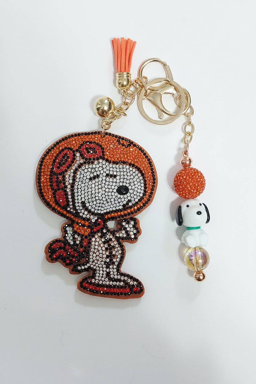 Snoopy keychain/bagcharm w detachable hand-beaded snoopy bagcharm