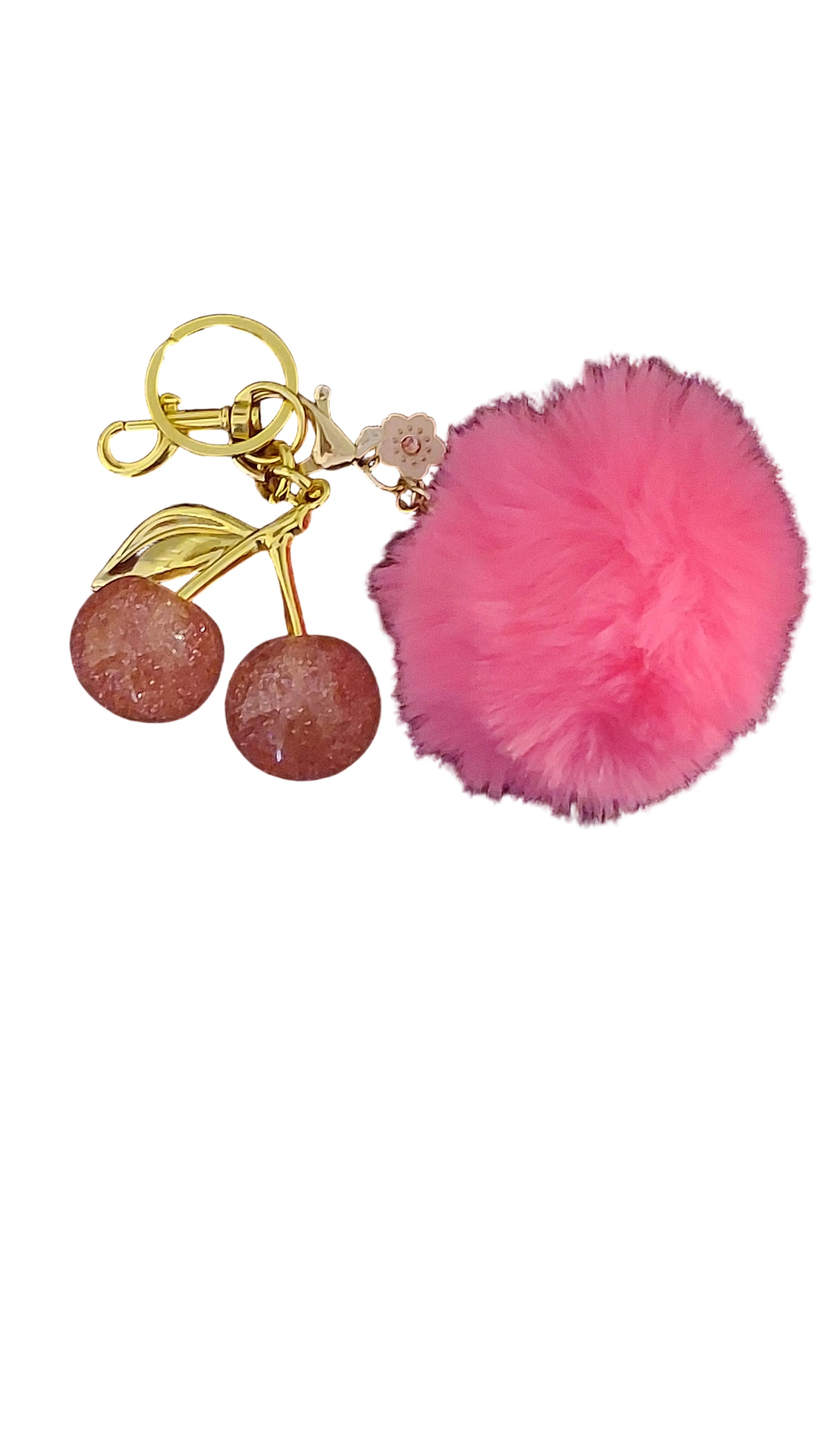 Cherries keychain/bagcharm w/pompom bagcharm