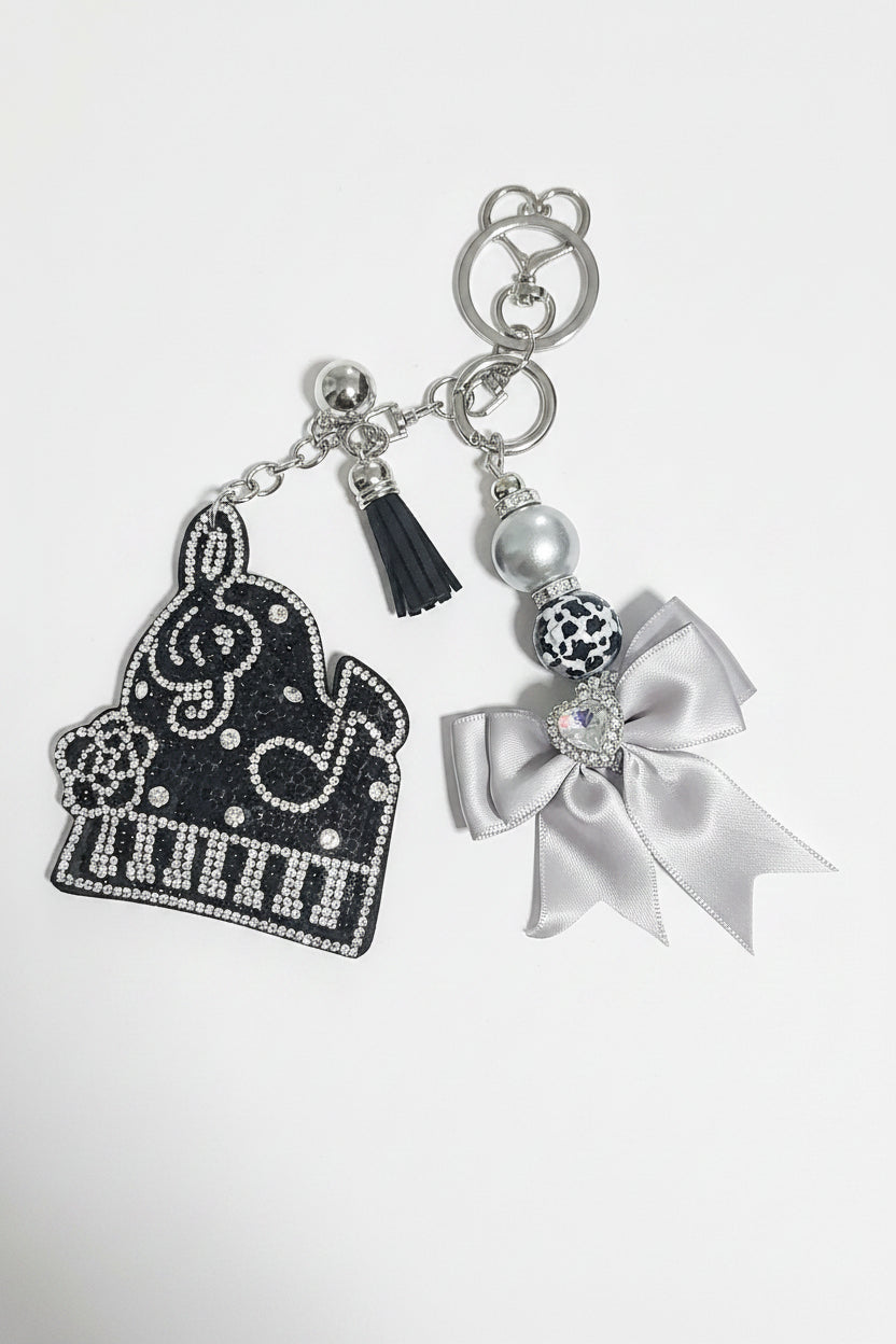 Piano keychain/bagcharm w handbeaded n bow bagcharm