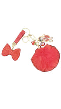 Red rhinestone bow keychain/charm w red pompom/BB charm
