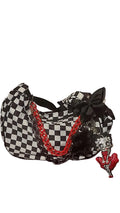 Black/white checkered shoulder bag, chains, keychain/charms included