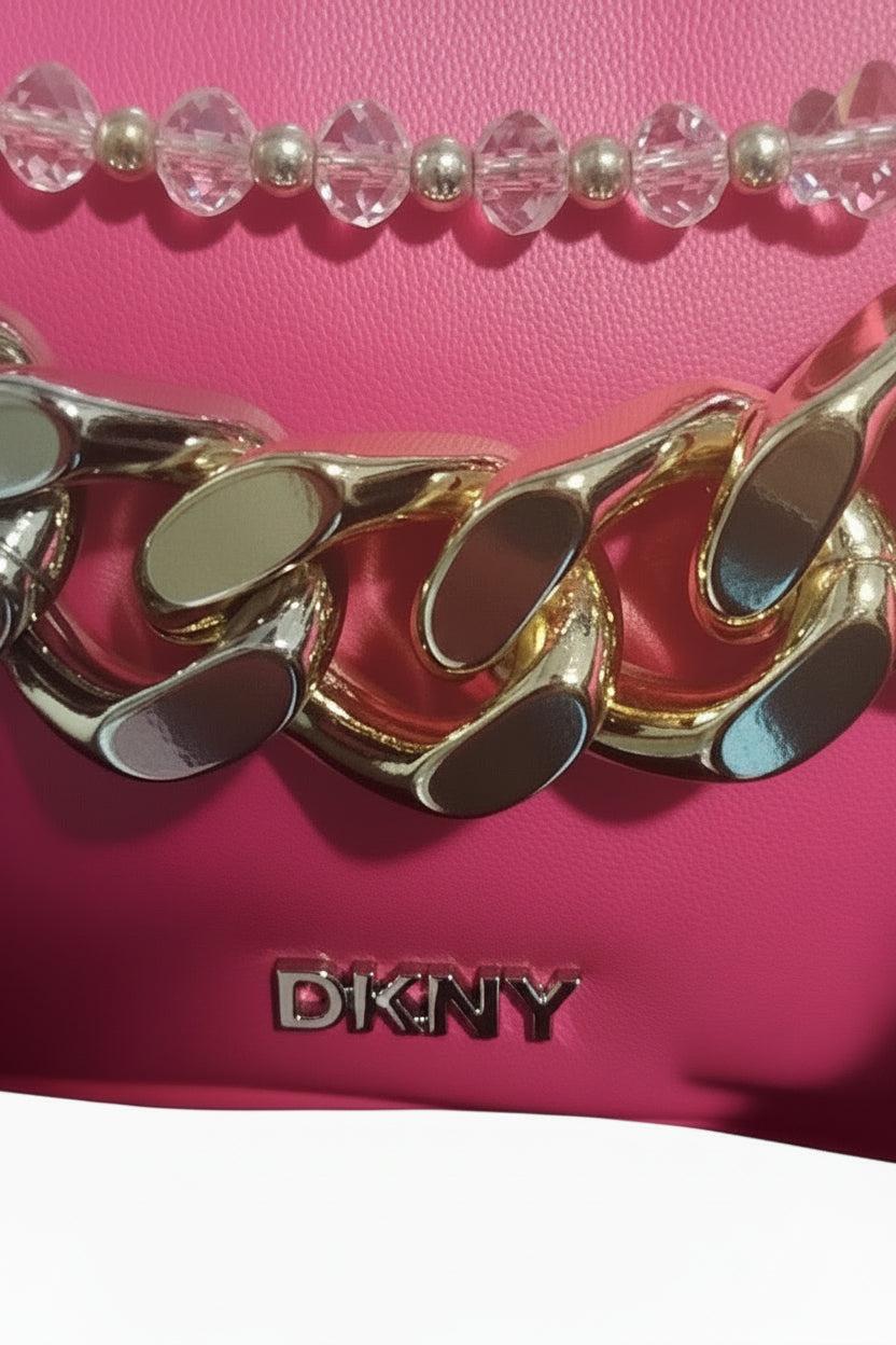 DKNY bag with crossbody strap, chains, keychain/bagcharm and bagcharm all included