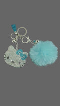 Cat keychain/bagcharm w/pompom charm
