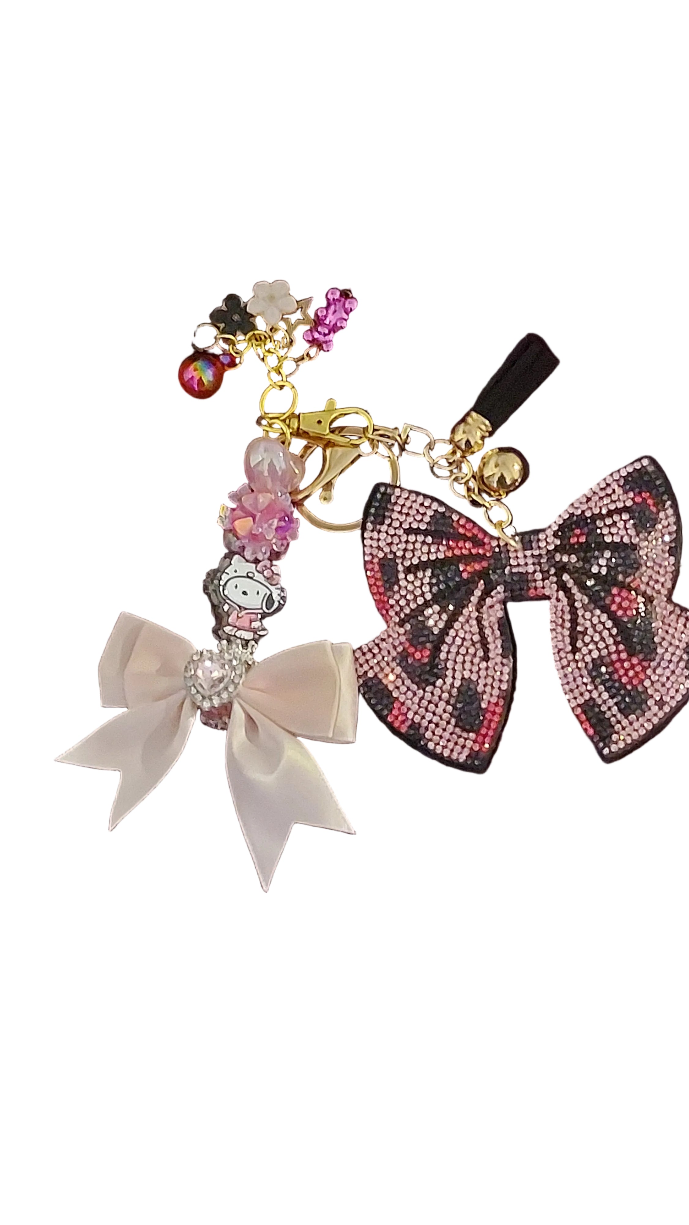 Pink bow keychain/bagcharm w/detachable junk bagcharm
