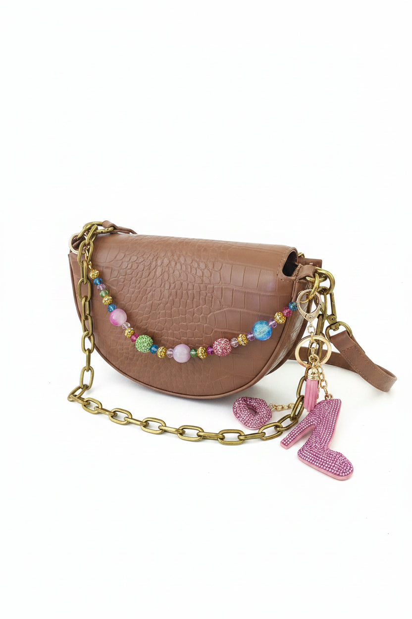 Small crossbody bag w 2 chains, keychain/bagcharm and bagcharm all included