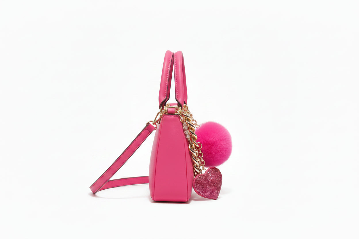 DKNY bag with crossbody strap, chains, keychain/bagcharm and bagcharm all included