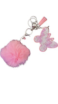 Butterfly keychain/bagcharm w pompom bagcharm