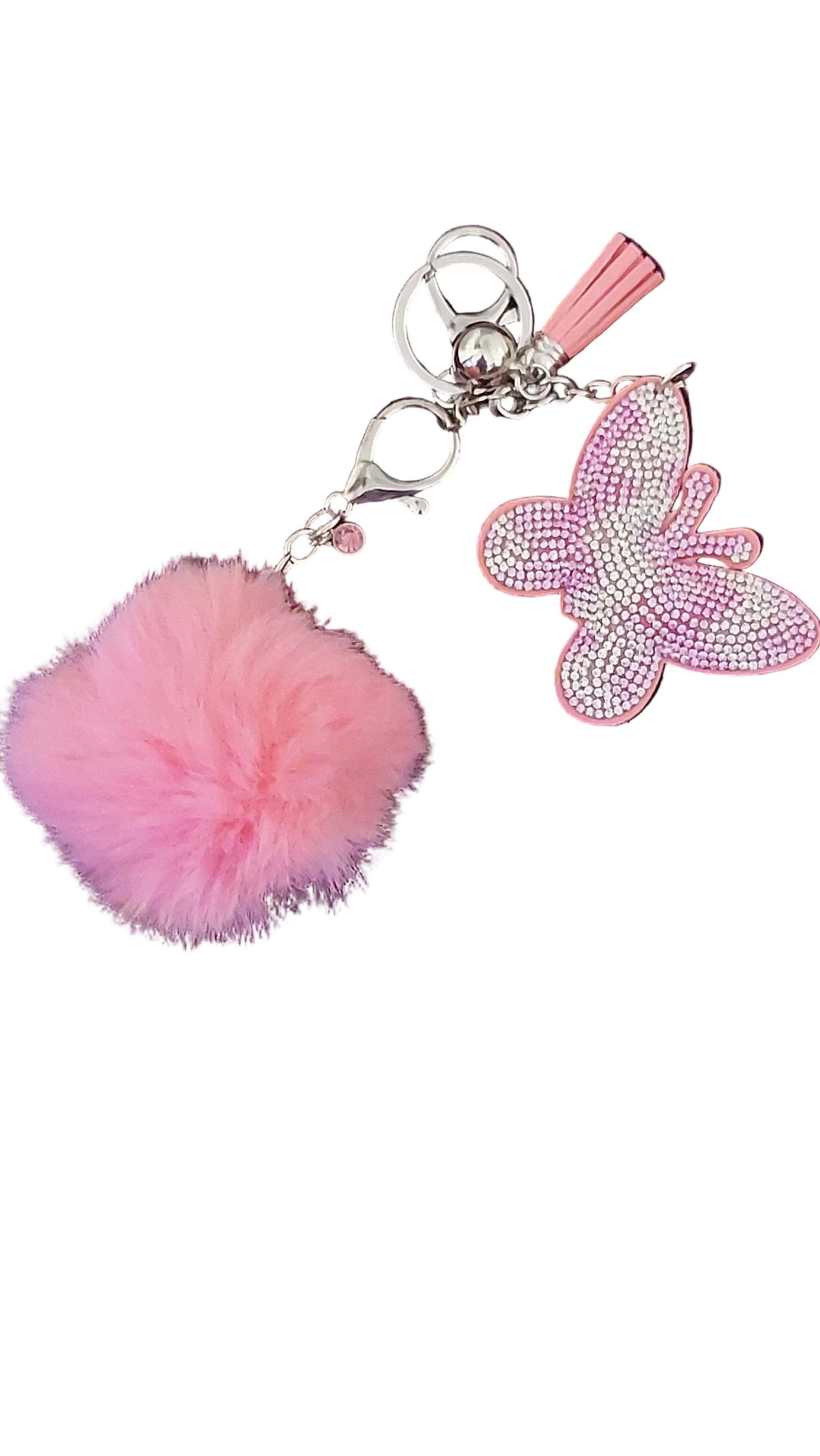 Butterfly keychain/bagcharm w pompom bagcharm