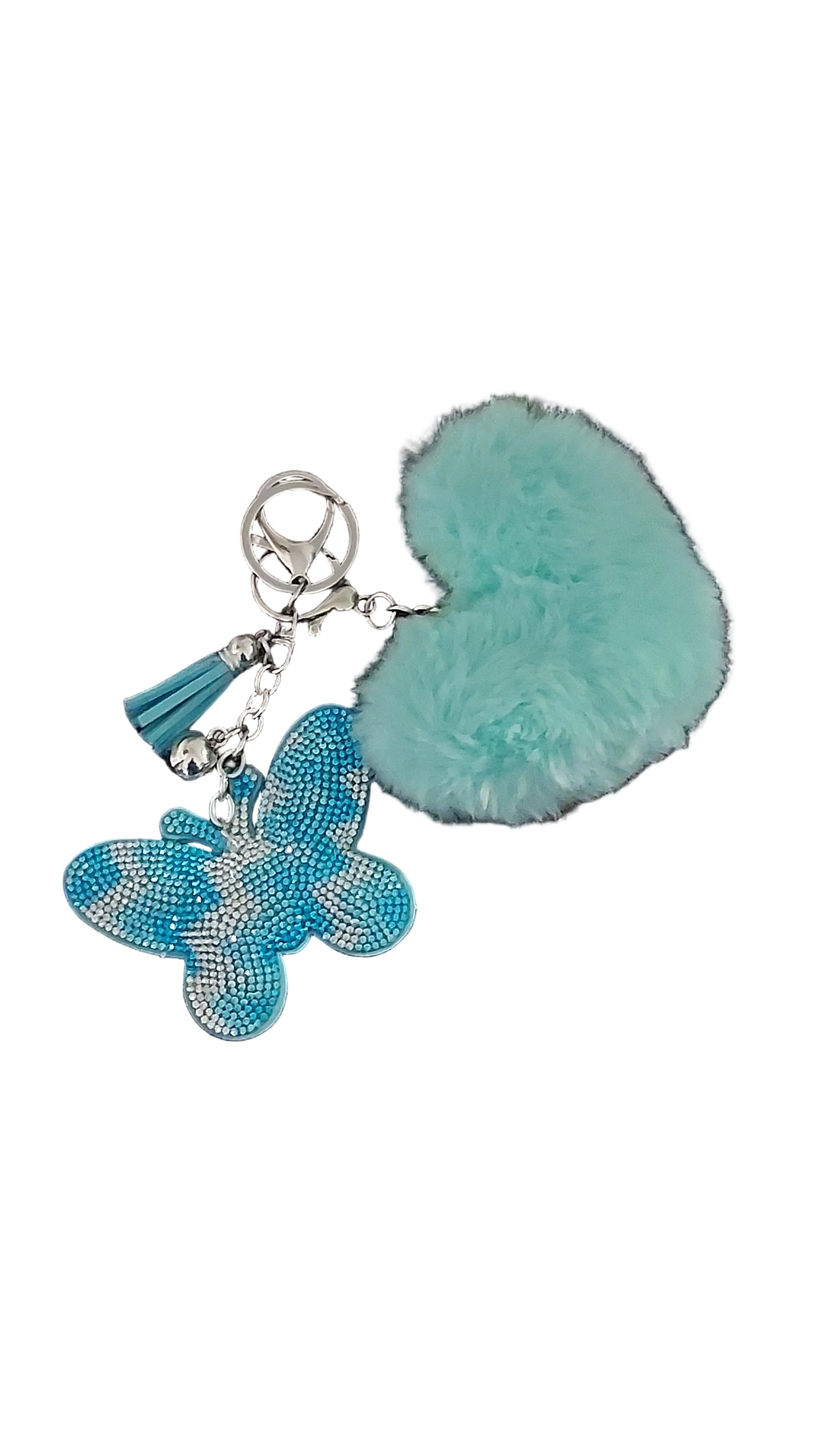 Butterfly keychain bagcharm w/detachable heart-shaped pompom charm