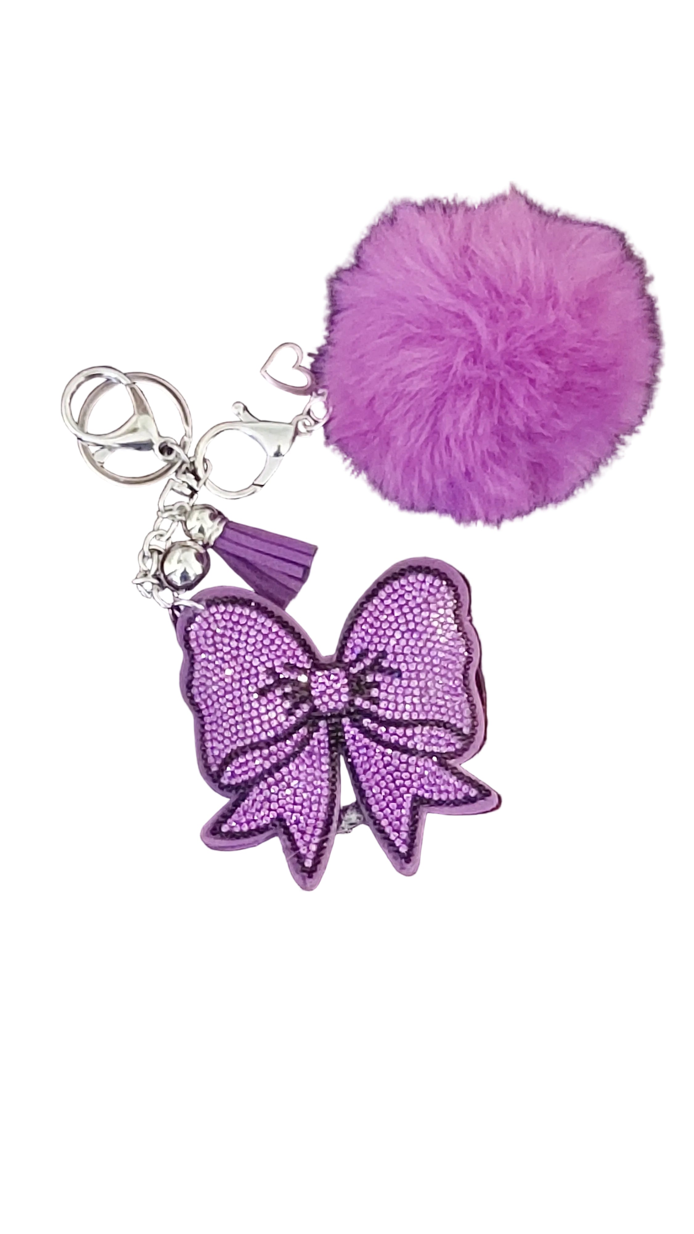 Bow keychain/bagcharm w/pompom bagcharm