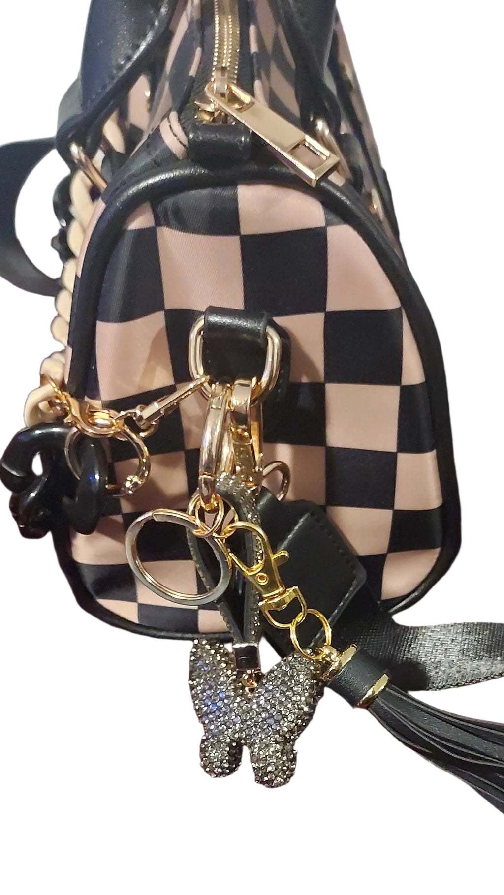 Black and tan checkered purse